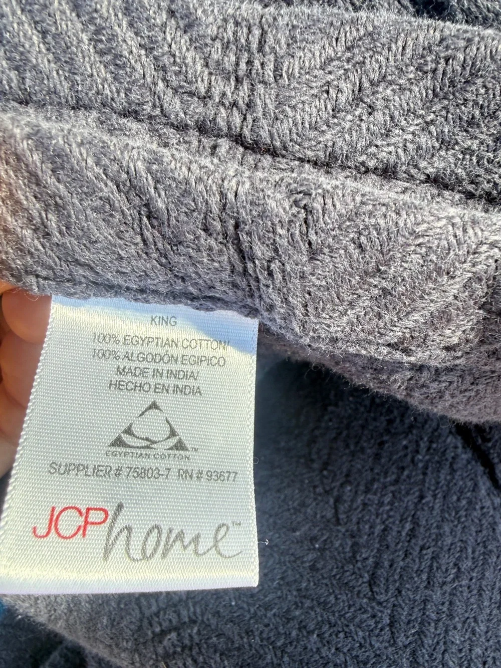Vintage JCP HOME KING herringbone 100% Egyptian cotton large navy blue blanket